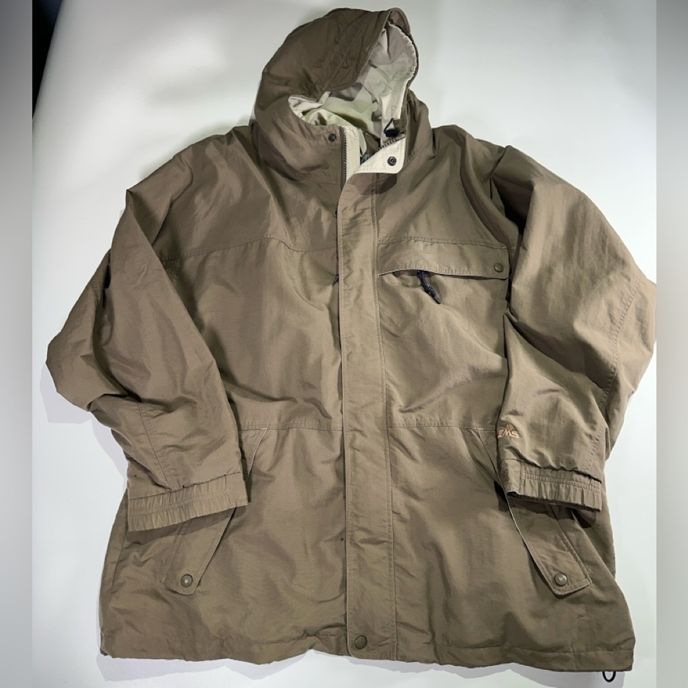 Eastern Mountain Sports Men's Tan Hooded Raincoat - Picture 2 of 15